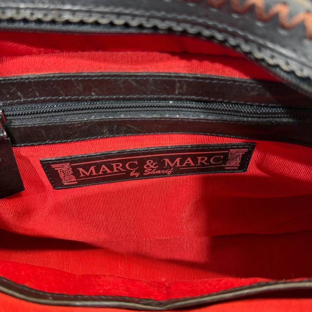 Marc & Marc by Sharif Handbag Small Black Studded Paisley Leather Satchel